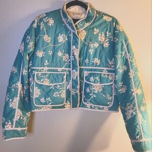 7 For All Mankind Asian Inspired Floral Green Jacket